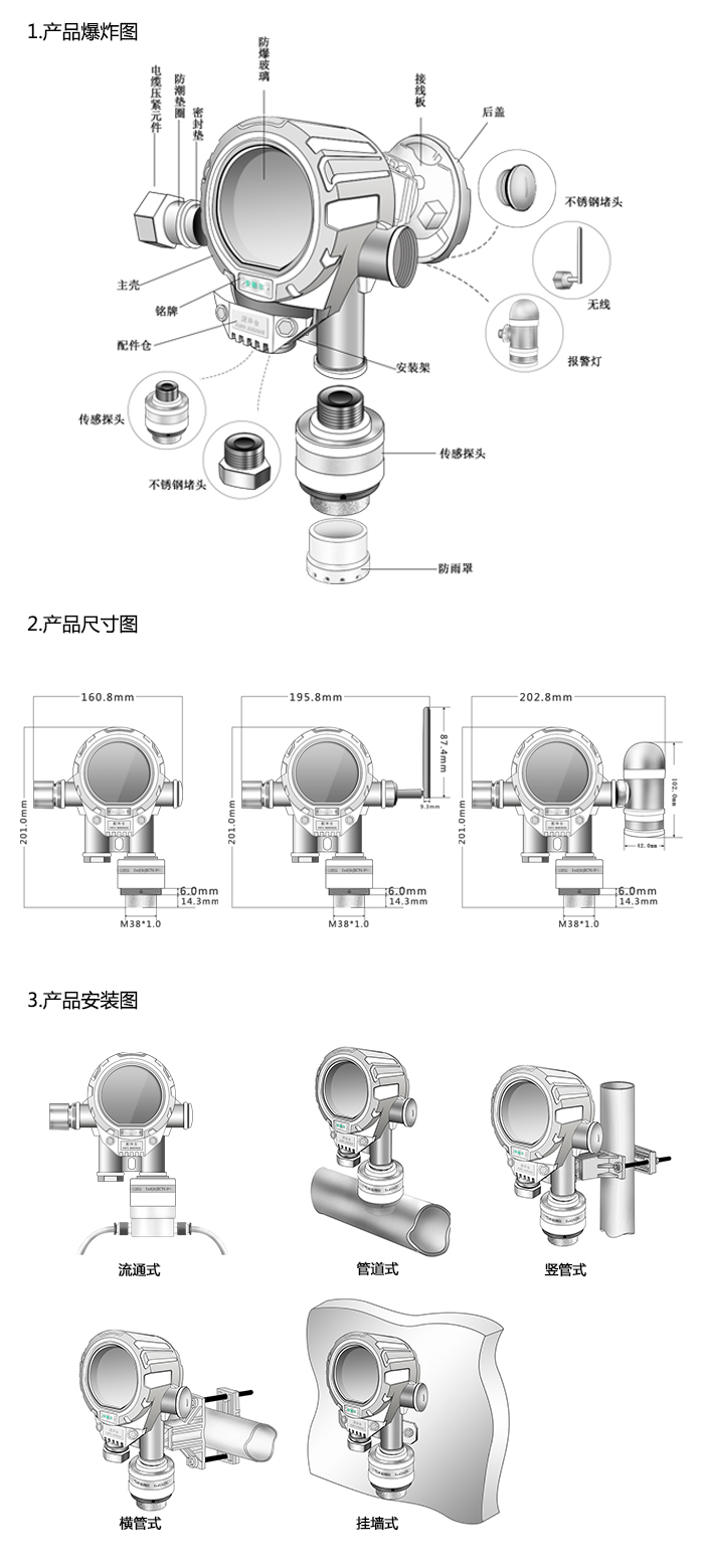 机气猫固定在线式一氧化碳气体报警器型网络版尺寸与安装图