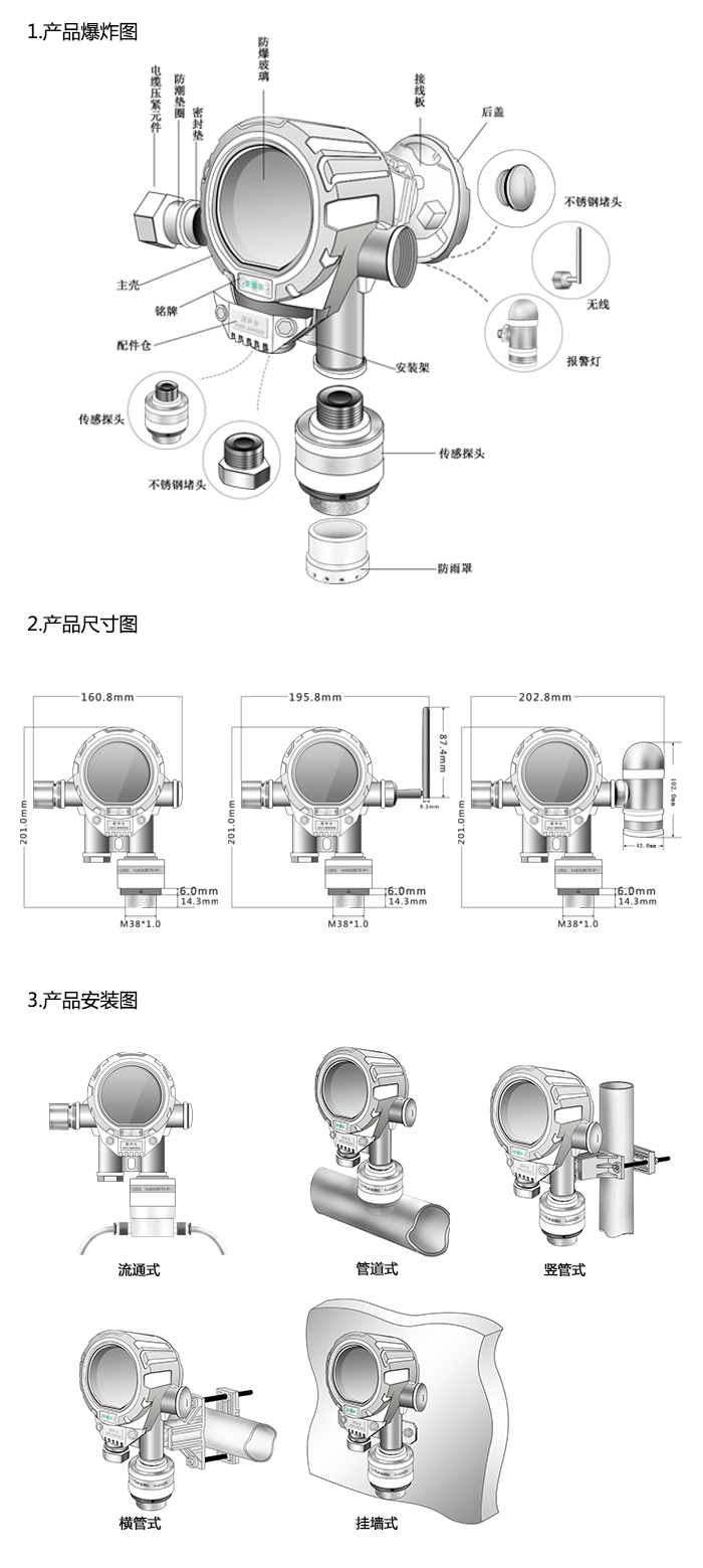 机气猫固定在线式1-2-二溴乙烯气体检测仪泵吸型网络版尺寸与安装图